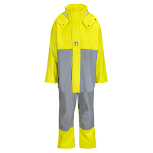 Regatta Fisherman flotation suit 50N - front view, yellow and grey